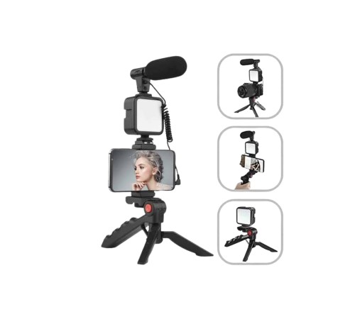 Akıllı Telefon Vlog Kiti Tripod Mini Mikrofonlu Telefon Tutucu
