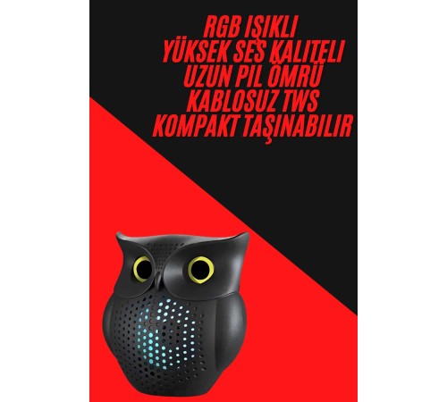 TWS Bluetooth Hoparlör Baykuş Tasarımlı Taşınabilir RGB Işıklı Uzun Pil Ömrü