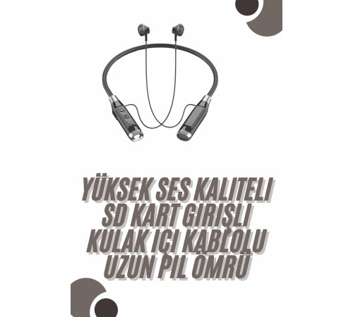 120 Saat Bluetooth Kulaklık Kablolu Boyun Askılı SD Kart Girişli ANC Özellikli