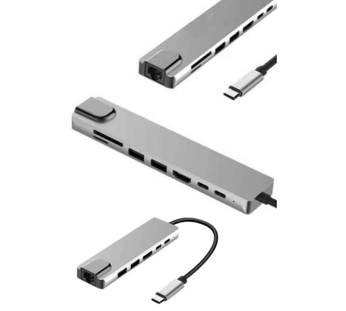 8 Portlu Macbook Çevirici Type C Hub  SD TF USB Çoğaltıcı Ethernet