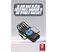 Kablosuz Çoklu Şarj Girişli 10.000 Mah Kablolu Powerbank Taşınabilir