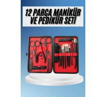 Deri Çantalı Siyah Paslanmaz Çelik 17 Parça Manikür Pedikür Seti