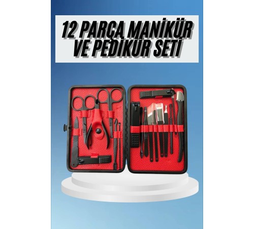 Deri Çantalı Siyah Paslanmaz Çelik 17 Parça Manikür Pedikür Seti