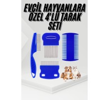 4'lü Bit Pire Tarağı Set Kedi Köpek Evcil Hayvan Tüy Toplayıcı Mavi