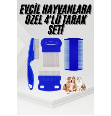 4'lü Bit Pire Tarağı Set Kedi Köpek Evcil Hayvan Tüy Toplayıcı Mavi
