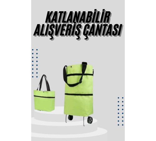 Katlanabilir Tekerlekli Çantalı Çarşı Pazar Arabası Alışveriş Çantası Piknik Çantası