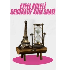Eyfel Kulesi Tasarımlı Kum Saati Kristalleştirilmiş Kum Saati Dekoratif Ahşap Görünümlü