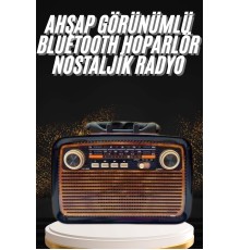 Nostaljik Görünümlü Ahşap Radyo TF SD USB Girişli Led Fener Işıklı