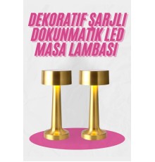 Altın Rengi Masa ve Gece Lambası Dokunmatik Şarjlı Masa Lambası