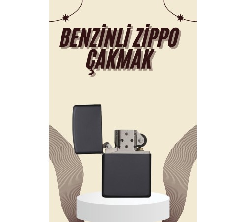 Çakmak Parlak Siyah Zippo Benzinli Çakmak Cep Boy Doldurulabilir