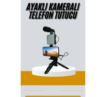 Tripod Telefon Tutucu Kumandalı Mikrofon Led Işık Vlog Video Kayıt