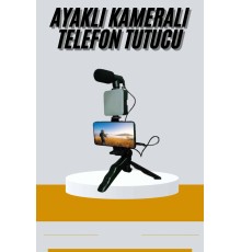 Tripod Telefon Tutucu Kumandalı Mikrofon Led Işık Vlog Video Kayıt