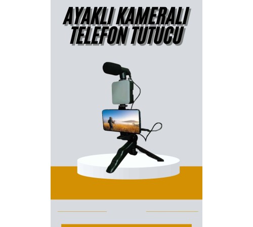 Tripod Telefon Tutucu Kumandalı Mikrofon Led Işık Vlog Video Kayıt