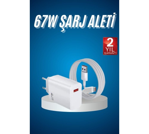 Hızlı Şarj Aleti Adaptörü Kablo Seti 67W Uzun Ömürlü Beyaz Hızlı Şarj Aleti Adaptörü Kablo Seti 67W Uzun Ömürlü Beyaz