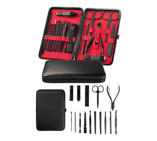 Deri Çantalı Siyah Paslanmaz Çelik 17 Parça Manikür Pedikür Seti