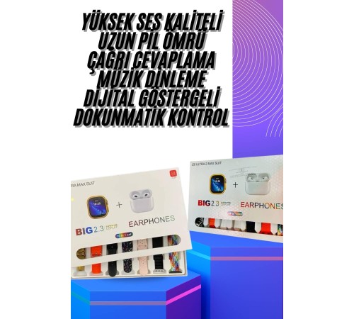 Akıllı Saat ve Air Pro Kulaklık 7 Kordonlu Çok Fonksiyonlu İkili Set