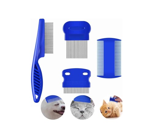 4'lü Bit Pire Tarağı Set Kedi Köpek Evcil Hayvan Tüy Toplayıcı Mavi