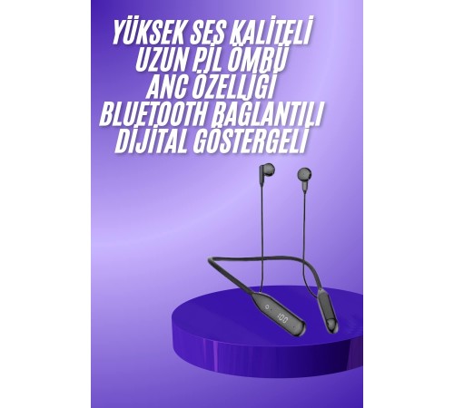 100 Saat Kablolu Boyun Askılı Dijital Göstergeli Bluetooth Kulaklığı