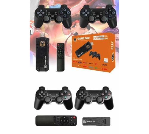 Game Stick Çift Oyun Konsolu Smart TV Game Box 8k Ultra HD 64 Gb
