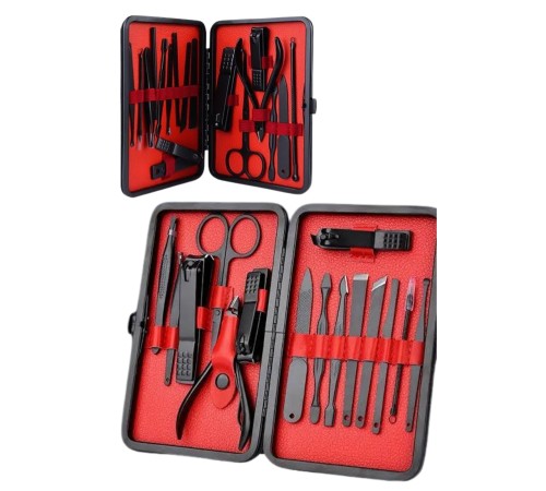 Deri Çantalı Siyah Paslanmaz Çelik 17 Parça Manikür Pedikür Seti