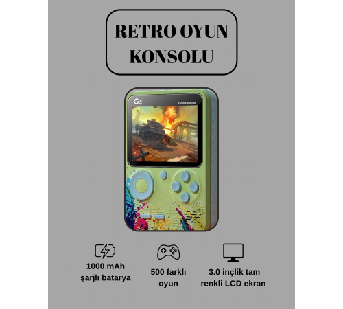 G5 Game Box Retro Mini Oyun Konsolu – 500 Dahili Oyun