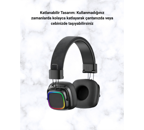 Bluetooth 5.3 Rainbow Işıklı Kulak Üstü Kablosuz Kulaklık