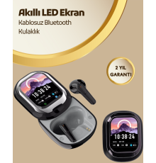 Akıllı Ekranlı Bluetooth 5.4 Kablosuz Kulaklık – Dokunmatik ve Şarj Kutulu