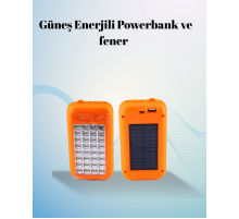 Gold Silver Güneş Enerjili Powerbank Işıldak – 10000 mAh, 32 LED, Çift USB, Su Geçirmez