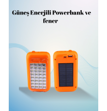 Gold Silver Güneş Enerjili Powerbank Işıldak – 10000 mAh, 32 LED, Çift USB, Su Geçirmez