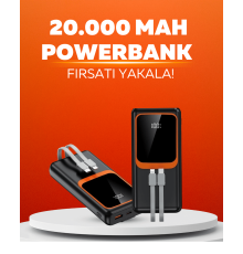 20.000 mAh Powerbank – 22.5W Hızlı Şarj, Çok Kablolu, Dijital Göstergeli