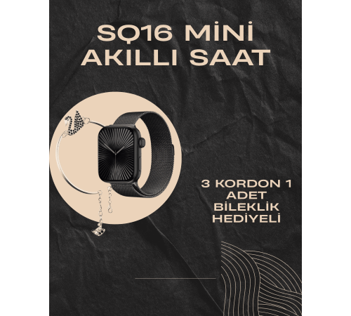 SQ-16 Mini Series 10 Akıllı Saat | Şık ve Hafif Tasarım, 3 Kordon Seçeneği