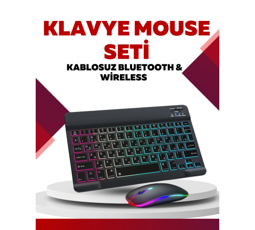 Bluetooth 5.3 Destekli Şarjlı Taşınabilir Klavye + Mouse Kombinasyonu