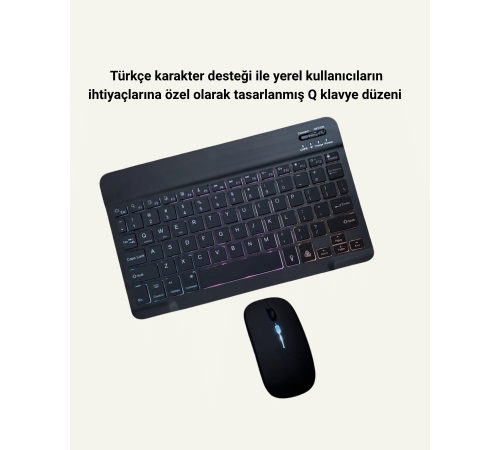 Tüm Cihazlarla Uyumlu RGB Işıklı Kablosuz Klavye ve Mouse Seti