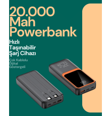 Taşınabilir Şarj Cihazı 20000 mAh | 22.5W Hızlı Şarj + Dijital Ekran + Kablo Dahil