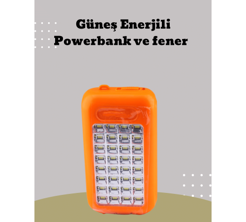 Güneş Paneli Destekli Powerbank ve LED Işıldak – 10000 mAh, Çift USB, Outdoor Kullanım İçin