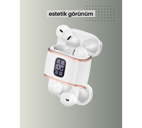 Bluetooth 5.3 Kulaklık – 4 Adet, Çift Kulaklıklı, Dijital Göstergeli, ANC + ENC