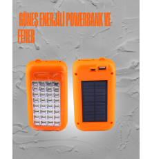 Güneş Enerjili LED Powerbank Işıldak – 10000 mAh, Su Geçirmez, 32 LED, Taşınabilir Tasarım