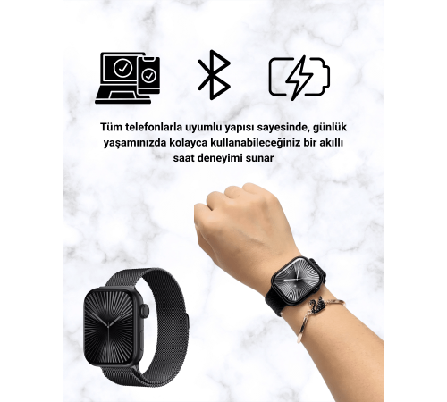Mini Series 10 Akıllı Saat | 3 Kordon + Bileklik Hediyeli, Tüm Telefonlarla Uyumlu Mini Series 10 Akıllı Saat | 3 Kordon + Bileklik Hediyeli, Tüm Telefonlarla Uyumlu