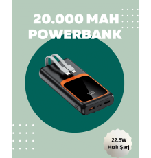 Dijital Ekranlı 20.000 mAh Powerbank | 22.5W Hızlı Şarj + Çoklu Bağlantı Seçeneği