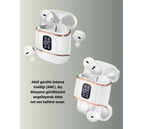 Kulakiçi Bluetooth Kulaklık V5.3 – 4’lü Set, Dijital Ekranlı, Gürültü Engelleme