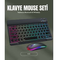 RGB Aydınlatmalı Şarjlı Kablosuz Klavye ve Mouse Seti – Modern ve Kompakt Tasarım