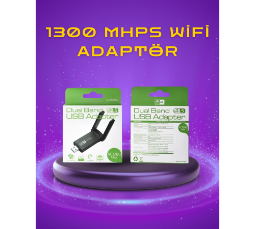 Yüksek Hızlı 1200 Mbps Çift Bant USB WiFi Adaptör – Güçlü Sinyal, Geniş Uyumluluk