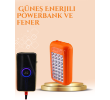 Gold Silver Güneş Enerjili Powerbank Işıldak – 10000 mAh, Taşınabilir, Suya Dayanıklı, 32 LED