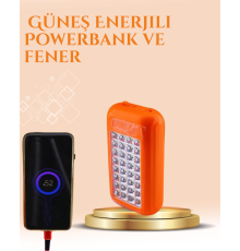 Gold Silver Güneş Enerjili Powerbank Işıldak – 10000 mAh, Taşınabilir, Suya Dayanıklı, 32 LED