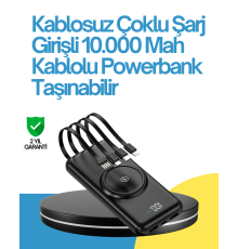 10000mAh Kablosuz ve Hızlı Şarj Destekli Powerbank – Taşınabilir Şarj Gücü