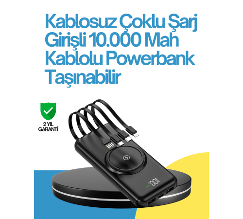 10000mAh Kablosuz ve Hızlı Şarj Destekli Powerbank – Taşınabilir Şarj Gücü