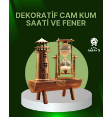 Vintage Kum Saati + Deniz Feneri Modeli – Ahşap Gövdeli Masa Üstü Dekor