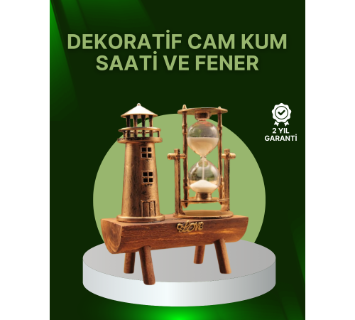 Vintage Kum Saati + Deniz Feneri Modeli – Ahşap Gövdeli Masa Üstü Dekor