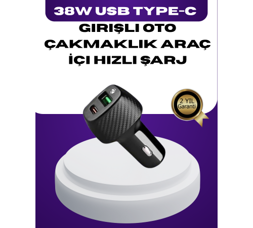 38W Çift Çıkışlı Araç Şarj Cihazı – Type-C ve USB PD Destekli