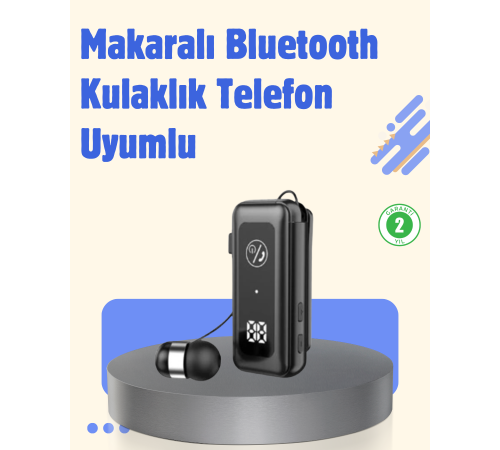 Bluetooth 5.2 Kablolu Makaralı Kulaklık | Dijital Ekran ve Titreşimli Bildirim